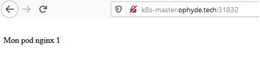 Mon pod nginx 1 - Page afficher par nginx après modification de l'index.html